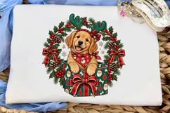 Christmas Puppy Wreath PNG Shirt Design Product Image 5