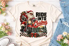 Ride Into Christmas Santa Biker PNG Tee Product Image 1
