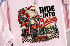 Ride Into Christmas Santa Biker PNG Tee Product Image 2
