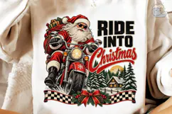 Ride Into Christmas Santa Biker PNG Tee Product Image 3