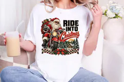 Ride Into Christmas Santa Biker PNG Tee Product Image 4