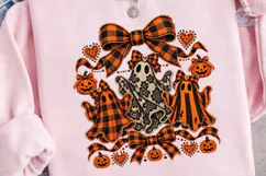 Halloween Ghost Bow Plaid PNG Shirt Product Image 3