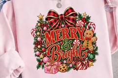 Merry & Bright Christmas Wreath PNG Tee Product Image 3