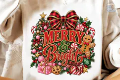 Merry & Bright Christmas Wreath PNG Tee Product Image 4