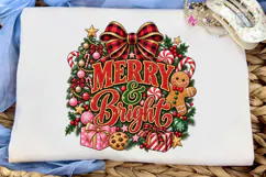Merry & Bright Christmas Wreath PNG Tee Product Image 5