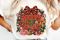 Merry & Bright Christmas Wreath PNG Tee Product Image 6