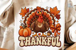 Thankful Turkey Thanksgiving PNG Shirt Product Image 4