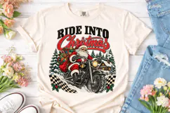 Ride Into Christmas Santa Biker PNG Tee Product Image 1
