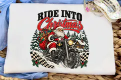Ride Into Christmas Santa Biker PNG Tee Product Image 5