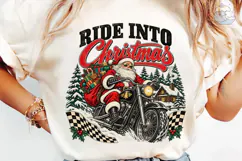 Ride Into Christmas Santa Biker PNG Tee Product Image 6