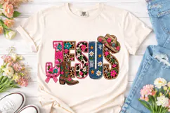 Jesus Western Floral PNG Sublimation Tee Product Image 2