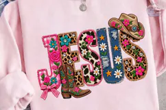 Jesus Western Floral PNG Sublimation Tee Product Image 3