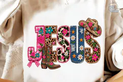 Jesus Western Floral PNG Sublimation Tee Product Image 4