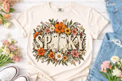 Spooky Ghosts Autumn Flowers PNG Shirt Product Image 2