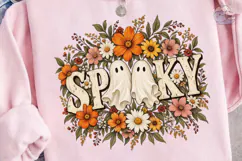 Spooky Ghosts Autumn Flowers PNG Shirt Product Image 3