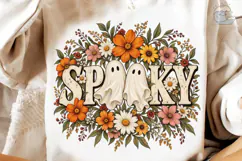 Spooky Ghosts Autumn Flowers PNG Shirt Product Image 1