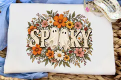 Spooky Ghosts Autumn Flowers PNG Shirt Product Image 5