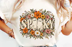 Spooky Ghosts Autumn Flowers PNG Shirt Product Image 6