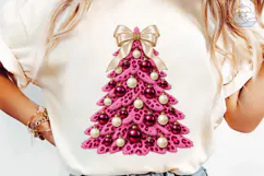 Pink Leopard Christmas Tree PNG Sublimat Product Image 1