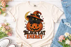Black Cat Energy Halloween PNG Shirt Des Product Image 2