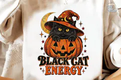 Black Cat Energy Halloween PNG Shirt Des Product Image 3