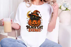 Black Cat Energy Halloween PNG Shirt Des Product Image 4