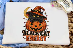 Black Cat Energy Halloween PNG Shirt Des Product Image 5