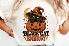 Black Cat Energy Halloween PNG Shirt Des Product Image 6
