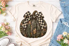 Autumn Pumpkin Checkered Bow PNG Shirt Product Image 2