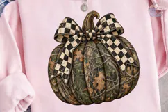 Autumn Pumpkin Checkered Bow PNG Shirt Product Image 3