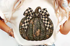 Autumn Pumpkin Checkered Bow PNG Shirt Product Image 6