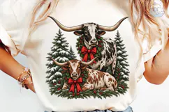 Longhorn Cattle Christmas PNG Sublimatio Product Image 6