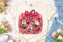 Pink Pumpkin Ghost PNG Sublimation Shirt Product Image 2