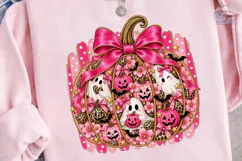 Pink Pumpkin Ghost PNG Sublimation Shirt Product Image 3