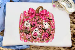 Pink Pumpkin Ghost PNG Sublimation Shirt Product Image 5