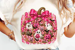 Pink Pumpkin Ghost PNG Sublimation Shirt Product Image 6