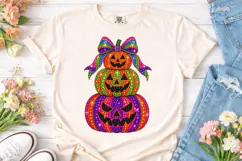 Halloween Pumpkin Stack Bow PNG Shirt De Product Image 2