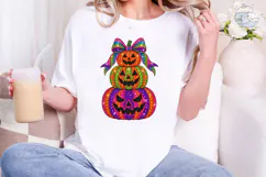 Halloween Pumpkin Stack Bow PNG Shirt De Product Image 4