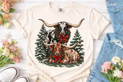 Christmas Longhorn Cattle PNG Sublimatio Product Image 2