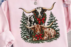Christmas Longhorn Cattle PNG Sublimatio Product Image 3