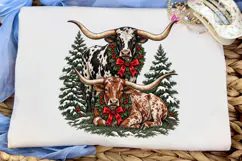 Christmas Longhorn Cattle PNG Sublimatio Product Image 5