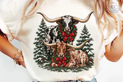 Christmas Longhorn Cattle PNG Sublimatio Product Image 6