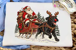 Santa Black Dog Sleigh PNG Sublimation Product Image 6