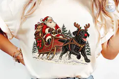 Santa Black Dog Sleigh PNG Sublimation Product Image 1