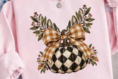 Harlequin Pumpkin Plaid Bow PNG Sublimat Product Image 3