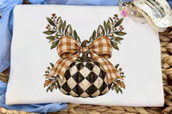 Harlequin Pumpkin Plaid Bow PNG Sublimat Product Image 5