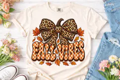 Fall Vibes Pumpkin Leopard Bow PNG Shirt Product Image 2