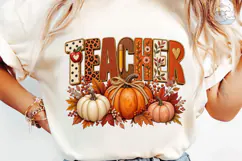Fall Teacher Pumpkin PNG Sublimation Tee Product Image 5