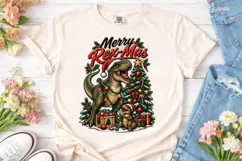 Merry Rex-Mas Dinosaur PNG Sublimation D Product Image 1