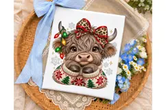 Christmas Highland Cow PNG Sublimation D Product Image 1